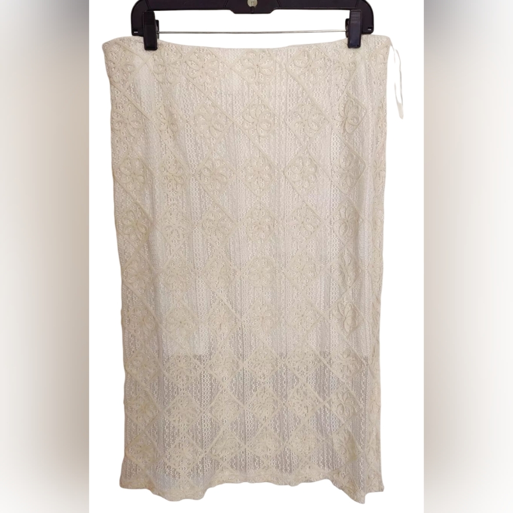 Solitaire Cream Embroidered Straight Pencil‎ Skirt Knee Length W Side Sli…